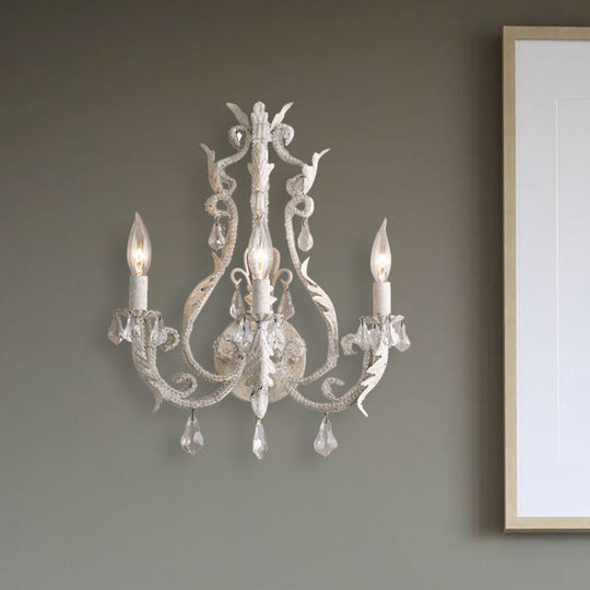 Classic 3-Head Crystal Wall Sconce in Grey/Ivory - Traditional Candlestick Wall Mount Lamp