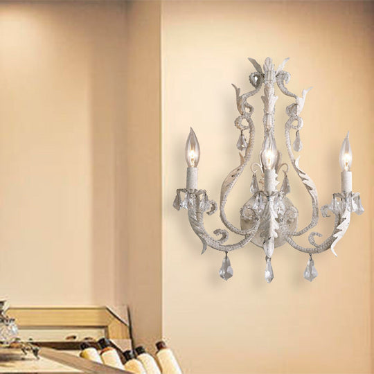 Classic 3-Head Crystal Wall Sconce in Grey/Ivory - Traditional Candlestick Wall Mount Lamp