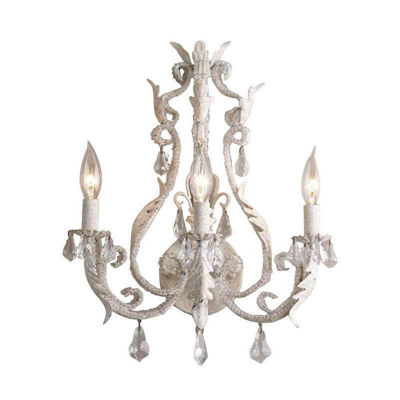 Classic 3-Head Crystal Wall Sconce in Grey/Ivory - Traditional Candlestick Wall Mount Lamp