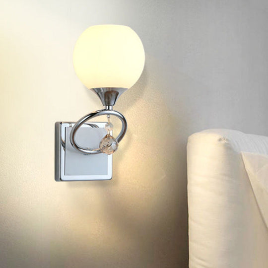 Traditional Frosted Glass Dome Sconce Light with Crystal Ball and Gold/Chrome Wall Mount