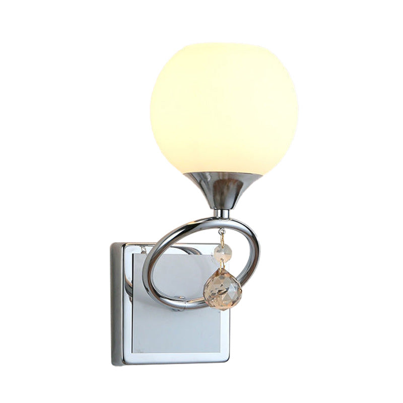 Traditional Frosted Glass Dome Sconce Light with Crystal Ball and Gold/Chrome Wall Mount