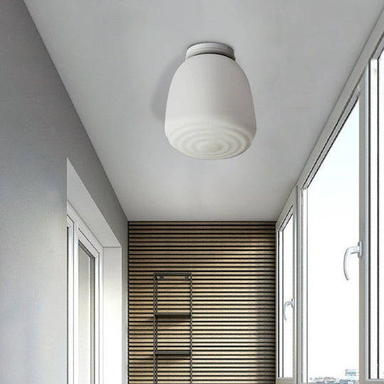 Minimalist 1 Head Flush Mount Lantern Light with Opal Glass Shade for Kitchen - 6"/8" W Cone Flush Mount Lighting