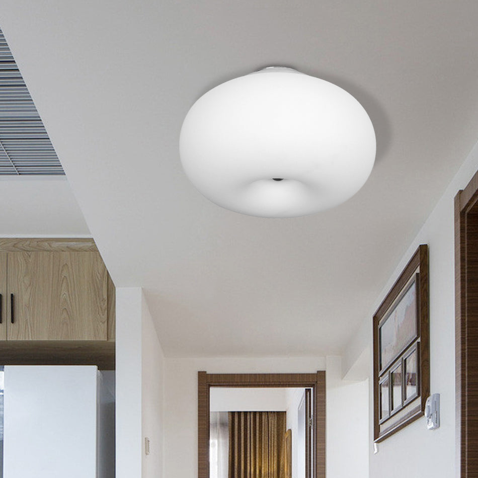 Modernist Ceiling Flush Mount Light with Glass Lampshade for Balcony - White, Obong - 3 Sizes Available