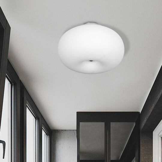 Modernist Ceiling Flush Mount Light with Glass Lampshade for Balcony - White, Obong - 3 Sizes Available