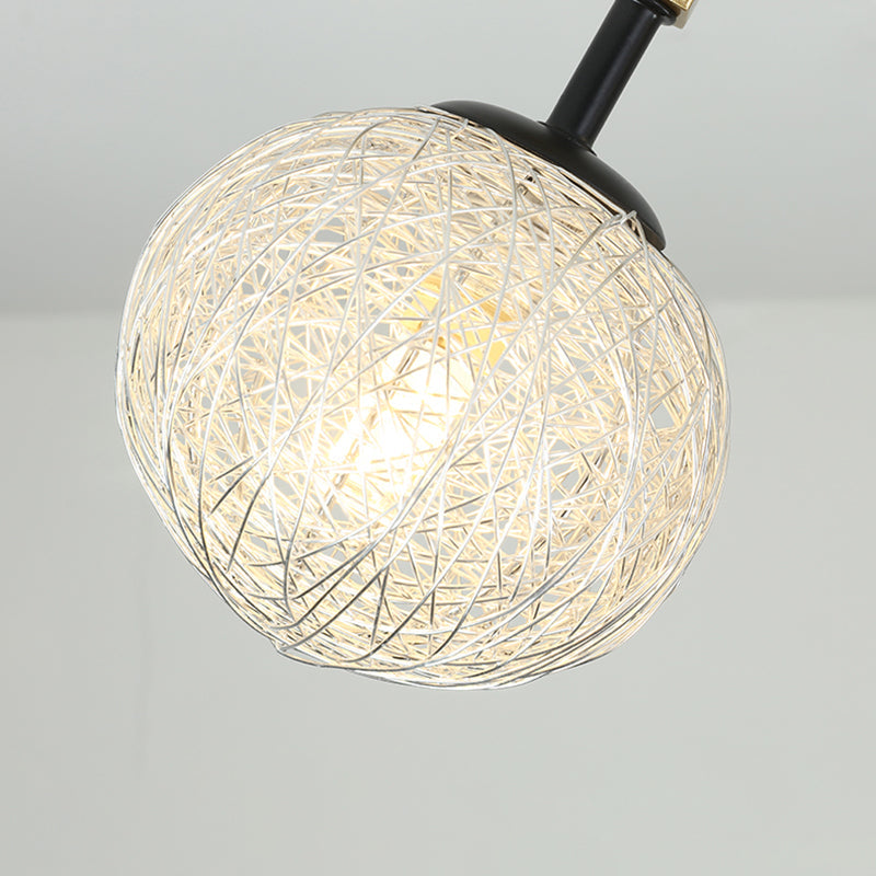 Gold Finish Handwoven Ball Semi Flush Light Fixture - Modern Ceiling Flush Mount