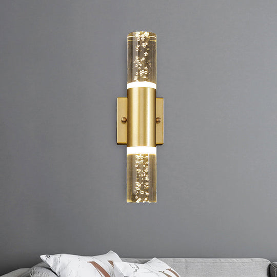 Minimalist LED Crystal Gold Wall Light - Cylinder Design (1/2/3 Heads) for Living Room