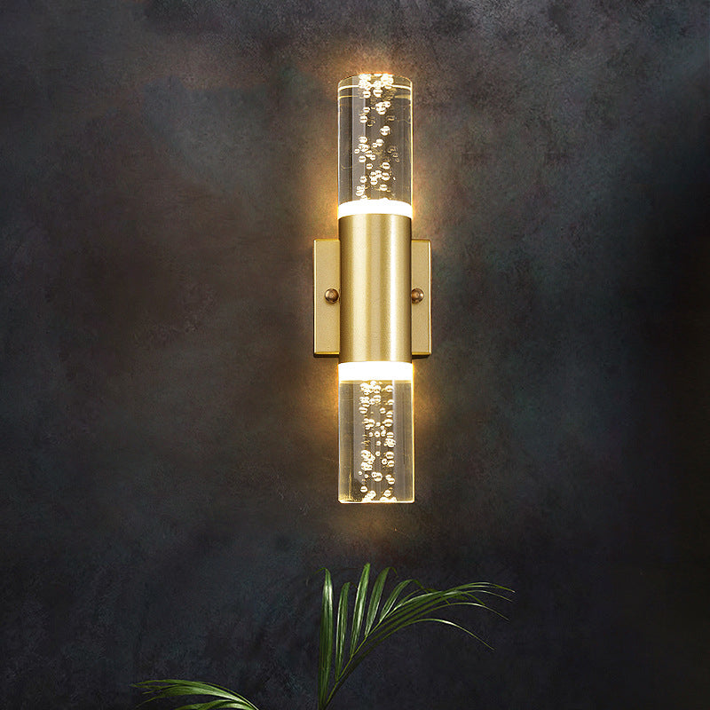 Minimalist LED Crystal Gold Wall Light - Cylinder Design (1/2/3 Heads) for Living Room