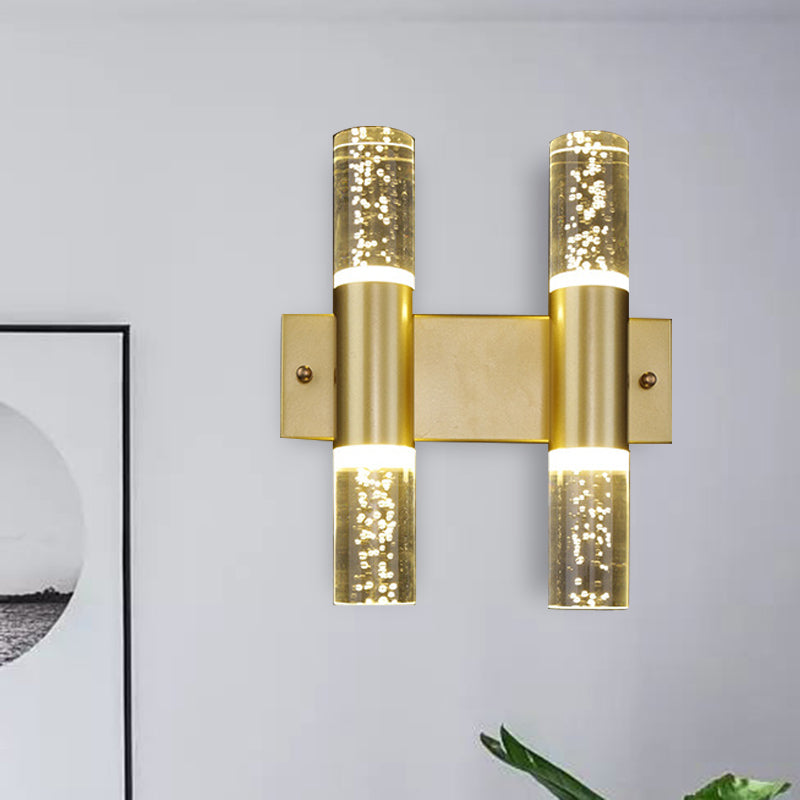 Minimalist LED Crystal Gold Wall Light - Cylinder Design (1/2/3 Heads) for Living Room