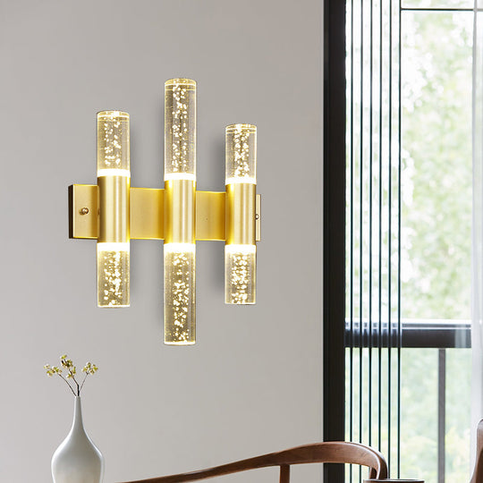 Minimalist LED Crystal Gold Wall Light - Cylinder Design (1/2/3 Heads) for Living Room