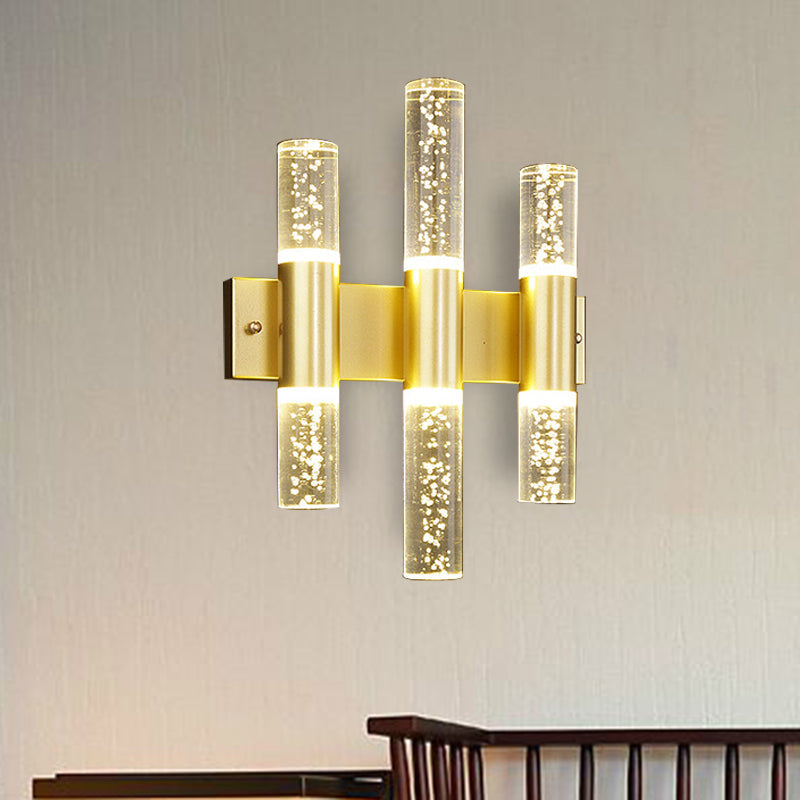 Minimalist LED Crystal Gold Wall Light - Cylinder Design (1/2/3 Heads) for Living Room