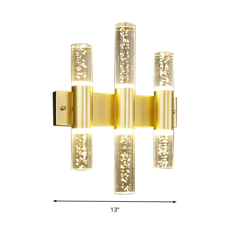 Minimalist LED Crystal Gold Wall Light - Cylinder Design (1/2/3 Heads) for Living Room