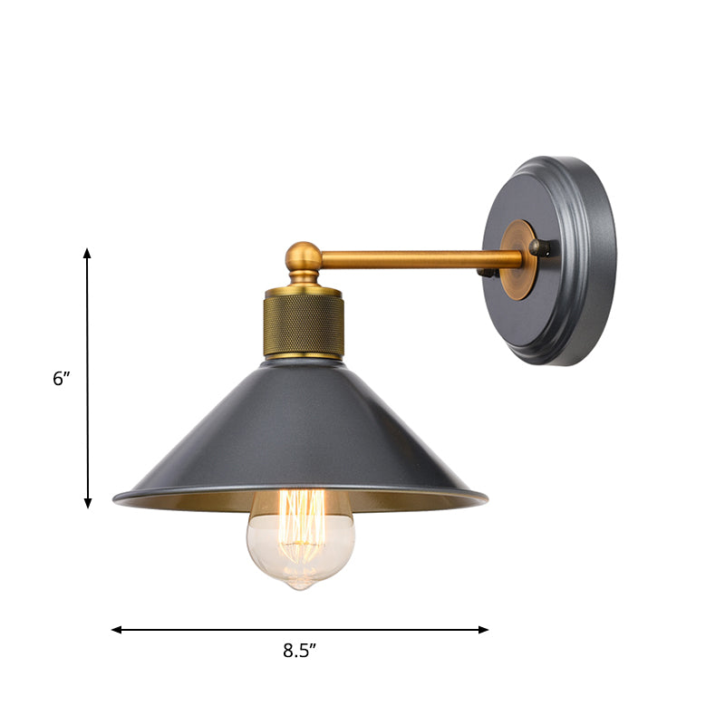 Vintage Style Metal Wall Sconce - Cone Shade, Black & Gold, Mountable Lamp, Single Bulb