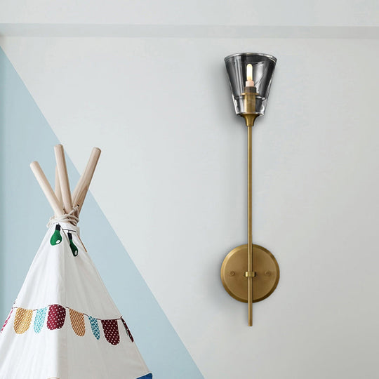 Retro Clear Glass Conical Bathroom Wall Lamp - Black/Brass LED Wall Mount Lighting (1/2 Lights)