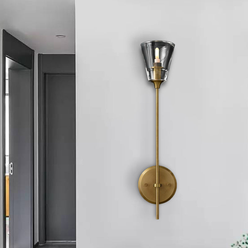 Retro Clear Glass Conical Bathroom Wall Lamp - Black/Brass LED Wall Mount Lighting (1/2 Lights)