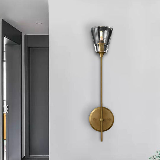 Retro Clear Glass Conical Bathroom Wall Lamp - Black/Brass LED Wall Mount Lighting (1/2 Lights)