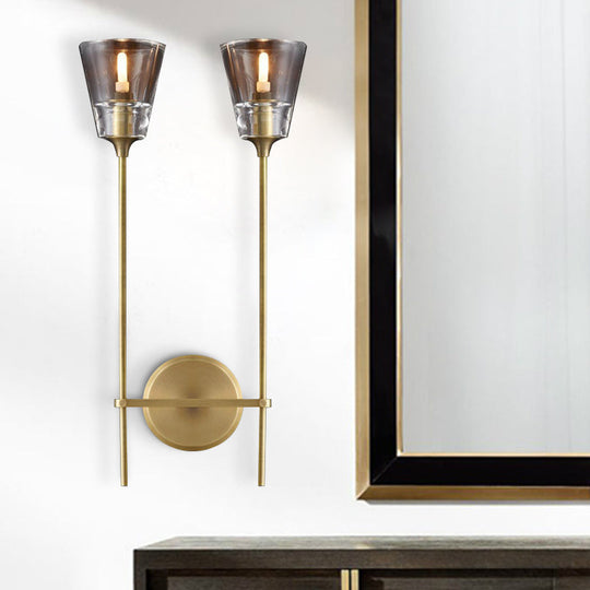 Retro Clear Glass Conical Bathroom Wall Lamp - Black/Brass LED Wall Mount Lighting (1/2 Lights)
