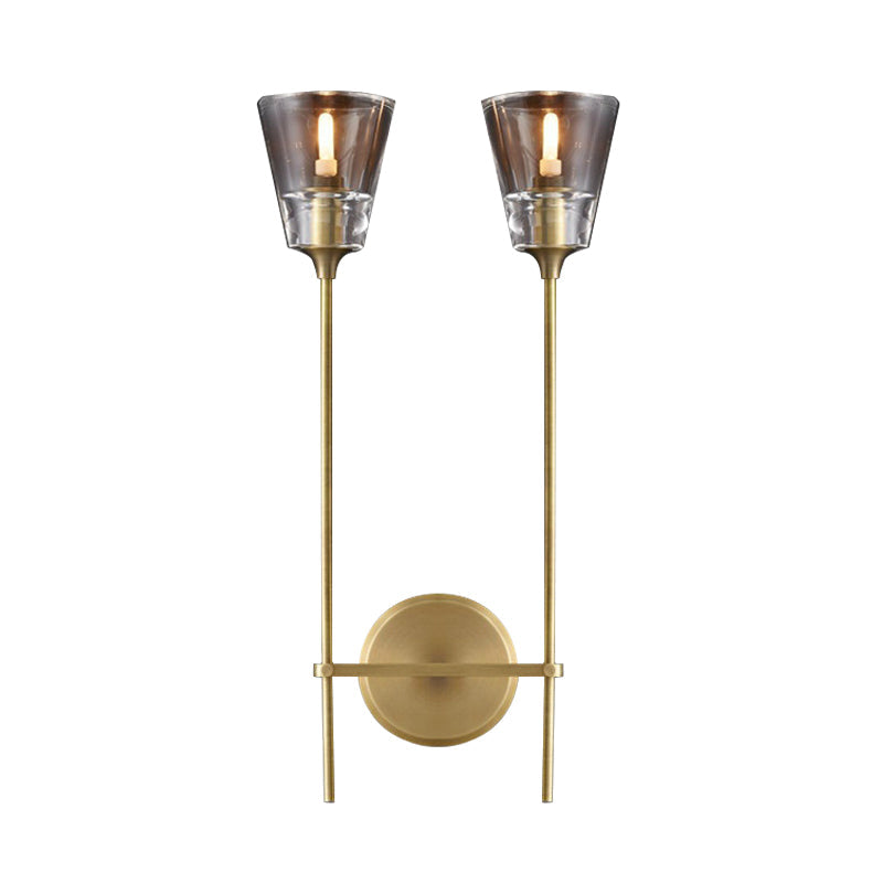 Retro Clear Glass Conical Bathroom Wall Lamp - Black/Brass LED Wall Mount Lighting (1/2 Lights)