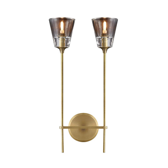 Retro Clear Glass Conical Bathroom Wall Lamp - Black/Brass LED Wall Mount Lighting (1/2 Lights)