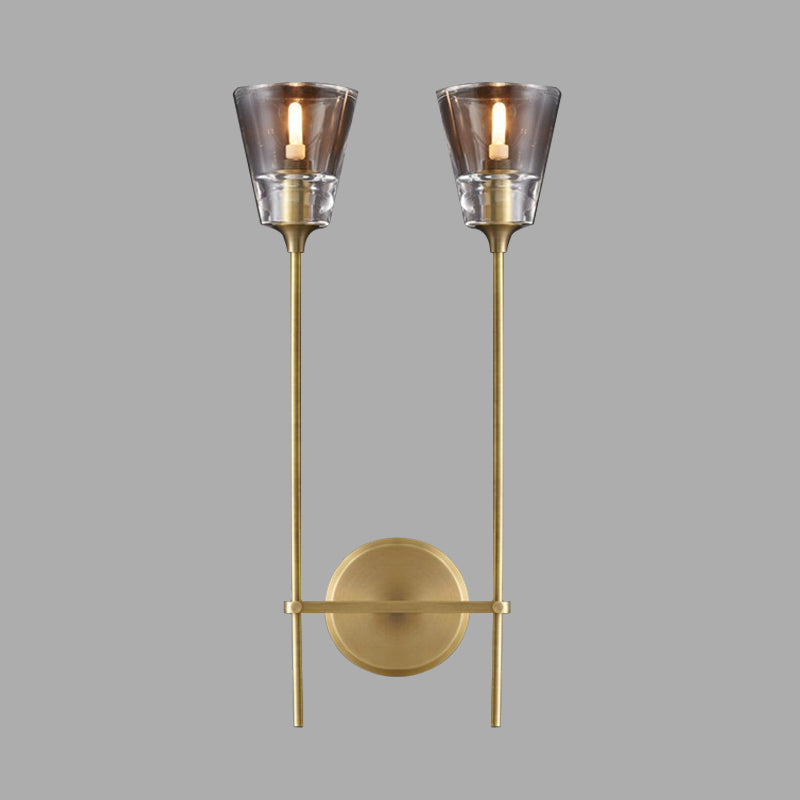 Retro Clear Glass Conical Bathroom Wall Lamp - Black/Brass LED Wall Mount Lighting (1/2 Lights)