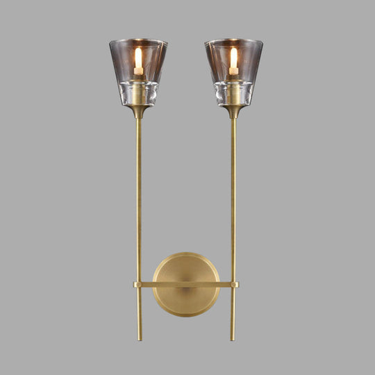 Retro Clear Glass Conical Bathroom Wall Lamp - Black/Brass LED Wall Mount Lighting (1/2 Lights)