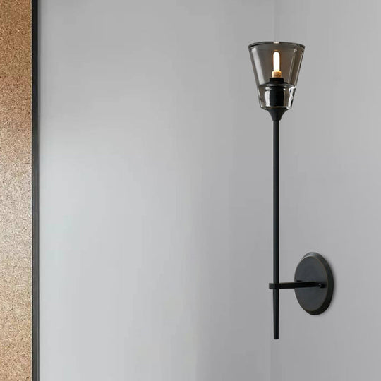 Retro Clear Glass Conical Bathroom Wall Lamp - Black/Brass LED Wall Mount Lighting (1/2 Lights)