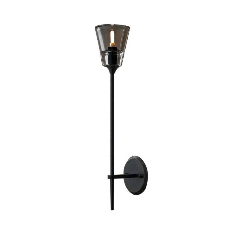 Retro Clear Glass Conical Bathroom Wall Lamp - Black/Brass LED Wall Mount Lighting (1/2 Lights)