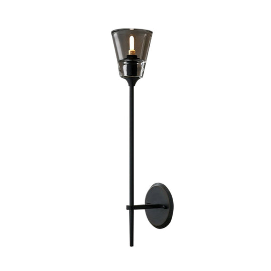 Retro Clear Glass Conical Bathroom Wall Lamp - Black/Brass LED Wall Mount Lighting (1/2 Lights)