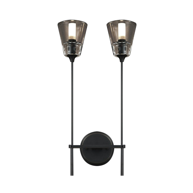 Retro Clear Glass Conical Bathroom Wall Lamp - Black/Brass LED Wall Mount Lighting (1/2 Lights)