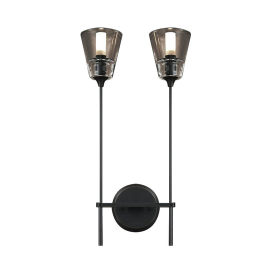 Retro Clear Glass Conical Bathroom Wall Lamp - Black/Brass LED Wall Mount Lighting (1/2 Lights)