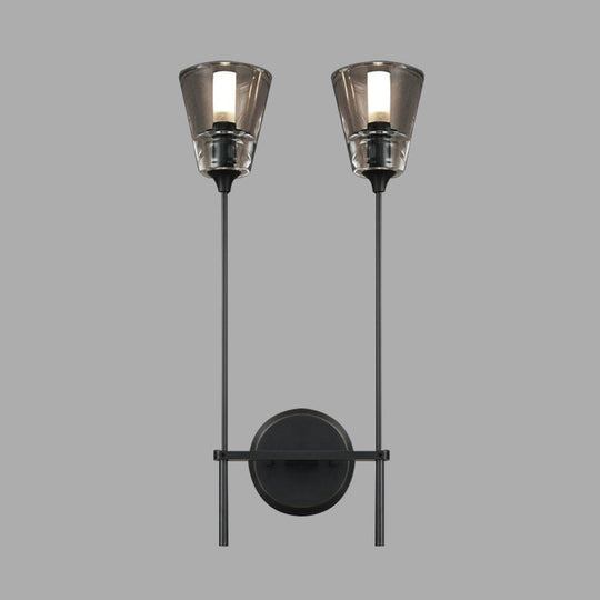 Retro Clear Glass Conical Bathroom Wall Lamp - Black/Brass LED Wall Mount Lighting (1/2 Lights)