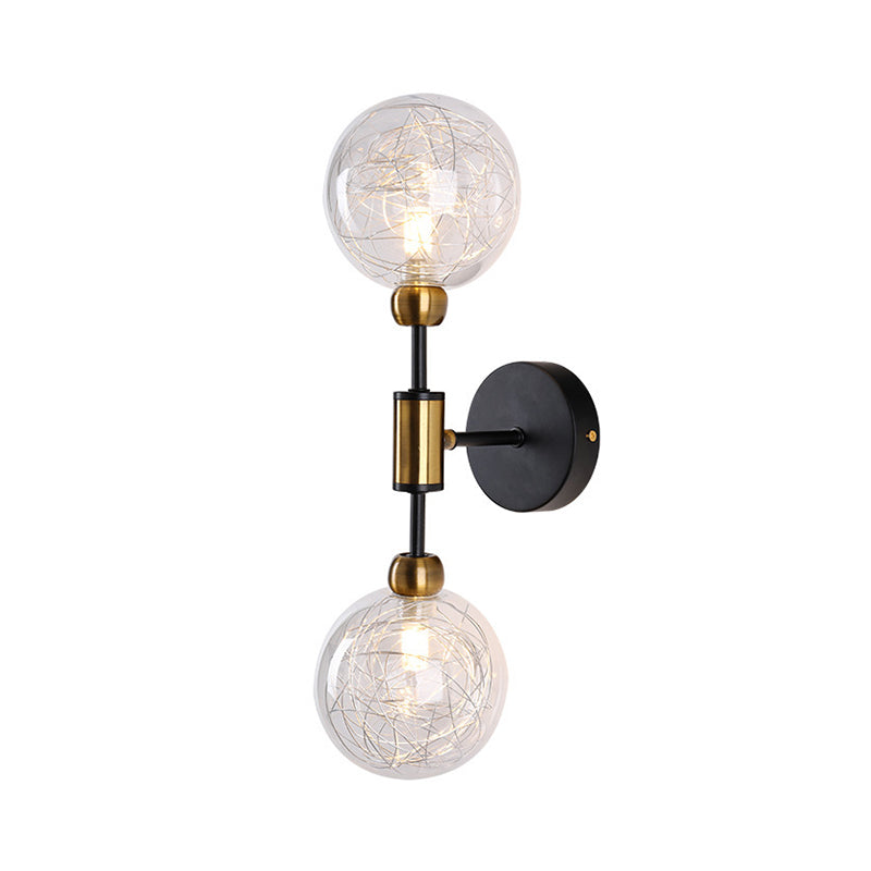 Industrial Style 1/2-Light Bedroom Sconce Wall Lamp - Black/Brass Finish with Clear Glass Shade