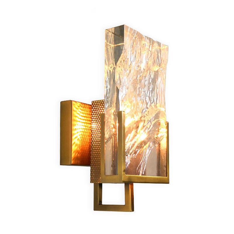 Vintage Rectangle Wall Lamp with Clear Crystal Glass and LED Lighting in Gold