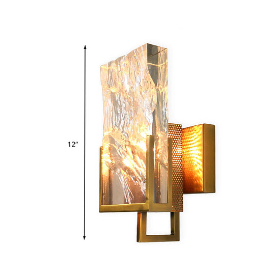 Vintage Rectangle Wall Lamp with Clear Crystal Glass and LED Lighting in Gold