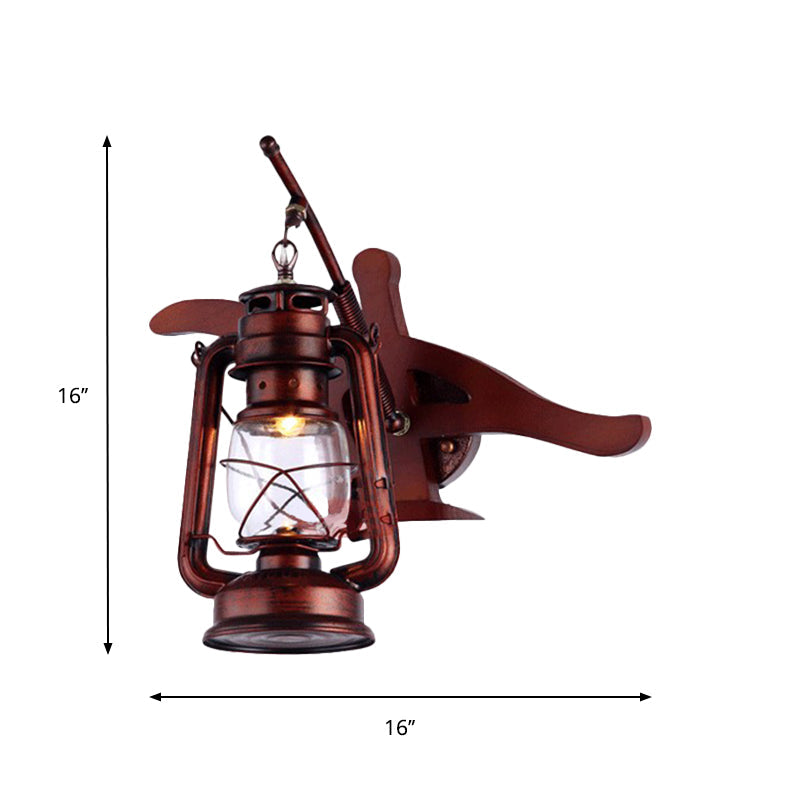 Rustic Farmhouse Lantern Sconce in Weathered Copper - 1 Light Wall Lamp for Hallways