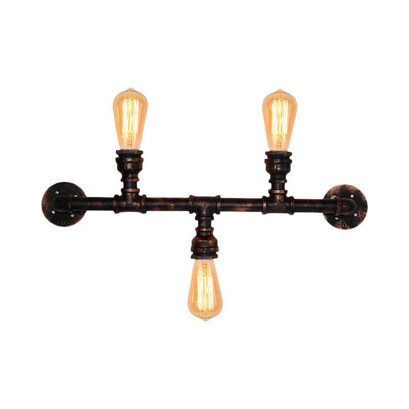Industrial Metal Wall Sconce with 3 Exposed Copper Heads - Weathered Vintage Style, Water Pipe Lamp