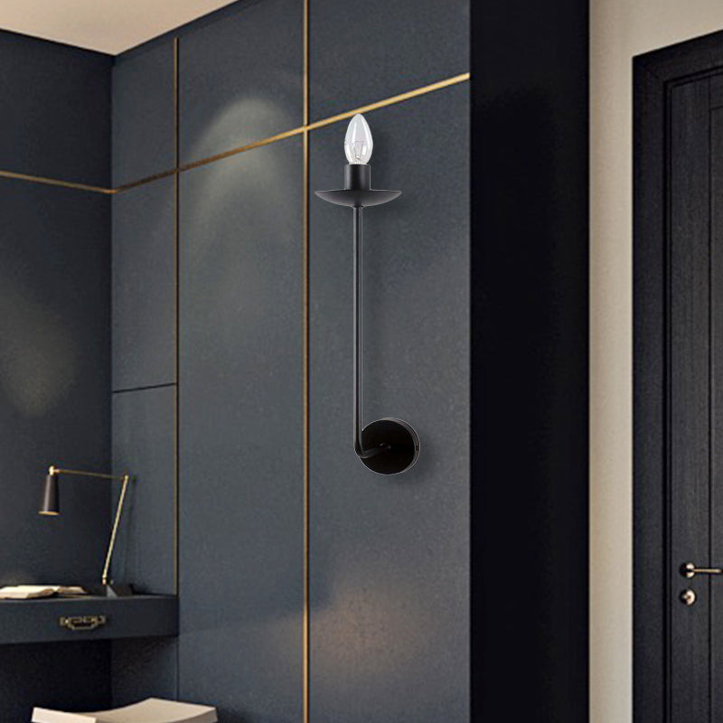 Industrial Style Black Finish Wall Sconce Light – Candle Design, Metal Mount, 1 Bulb