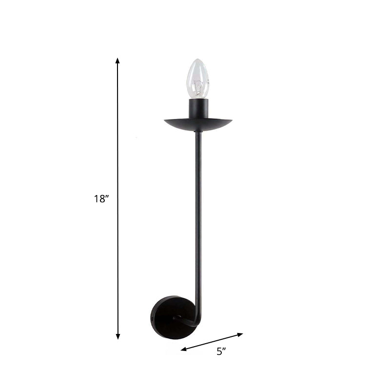 Industrial Style Black Finish Wall Sconce Light – Candle Design, Metal Mount, 1 Bulb