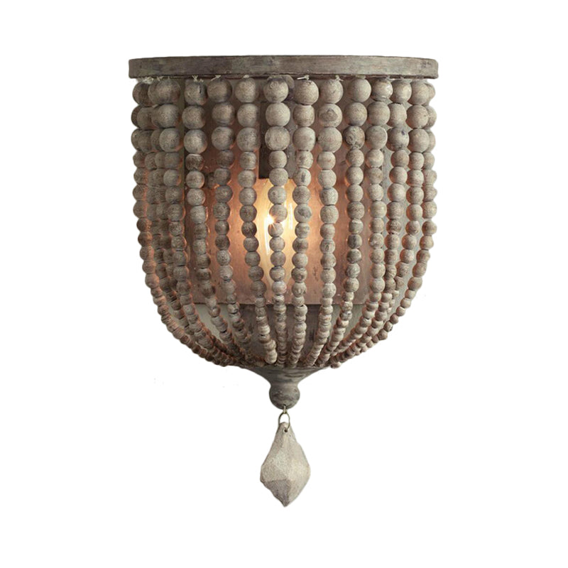 Countryside Grey Beaded Wall Mount Sconce with Light Wood Accent - Living Room Light Fixture