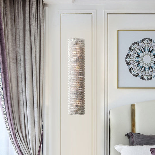 Rustic Stylish White Crystal Cylinder Wall Sconce - 4 Lights for Living Room Décor