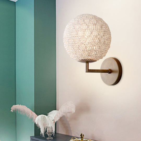 Silver/Gold Crystal Globe Sconce: Elegant Wall Mounted Lamp for Bedroom