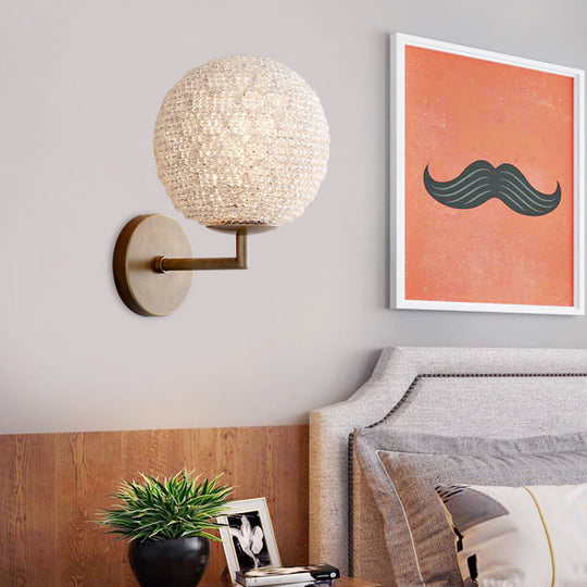 Silver/Gold Crystal Globe Sconce: Elegant Wall Mounted Lamp for Bedroom