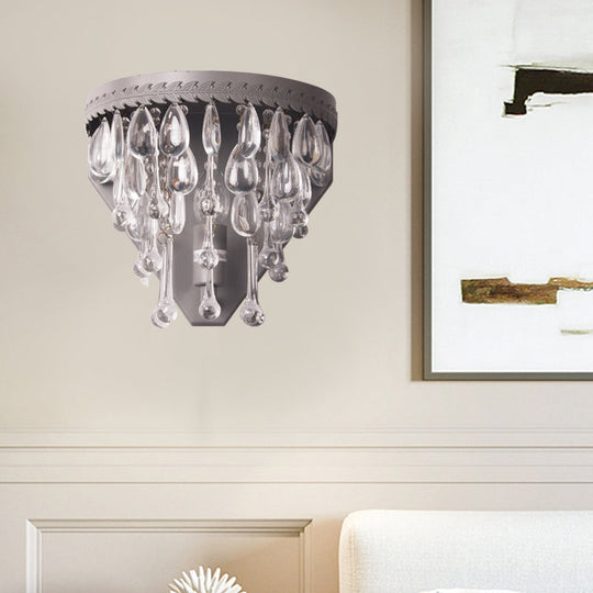 Grey/Bronze Crystal Sconce Light – Minimalistic Tiered 1-Light Wall Mount for Bedroom Lighting
