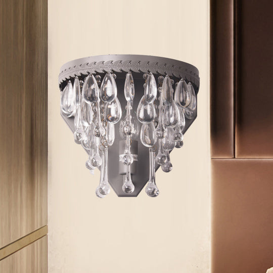 Grey/Bronze Crystal Sconce Light – Minimalistic Tiered 1-Light Wall Mount for Bedroom Lighting