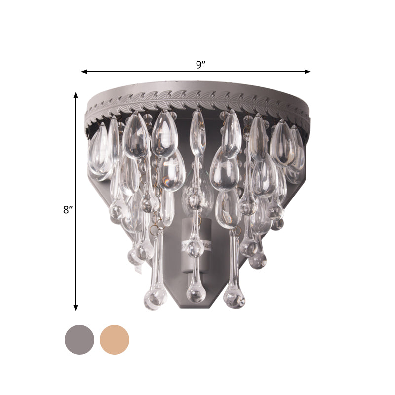 Grey/Bronze Crystal Sconce Light – Minimalistic Tiered 1-Light Wall Mount for Bedroom Lighting