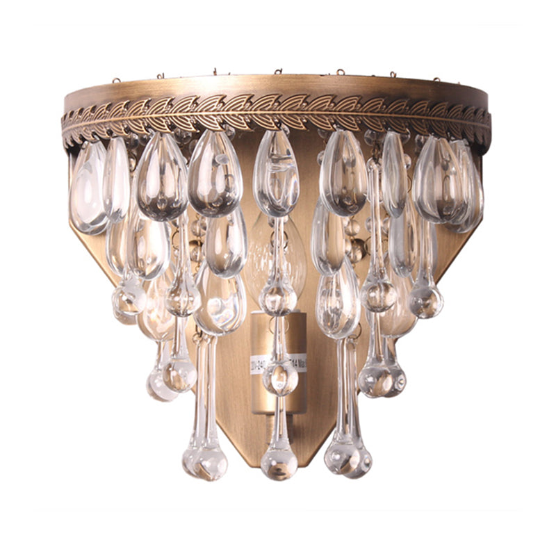 Grey/Bronze Crystal Sconce Light – Minimalistic Tiered 1-Light Wall Mount for Bedroom Lighting
