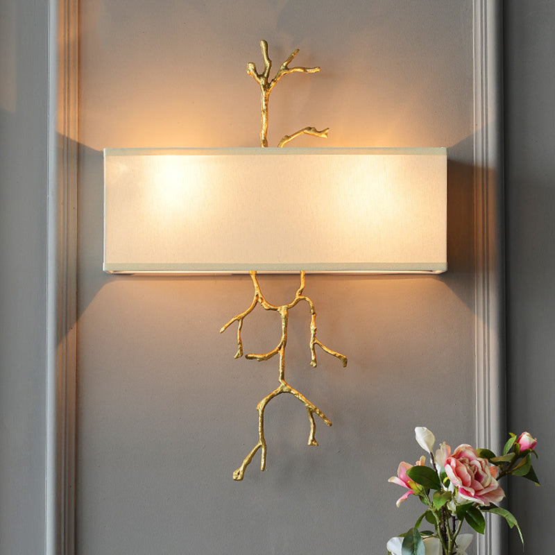 Traditional-Style Black/White Wall Sconce with 2 Fabric Lights