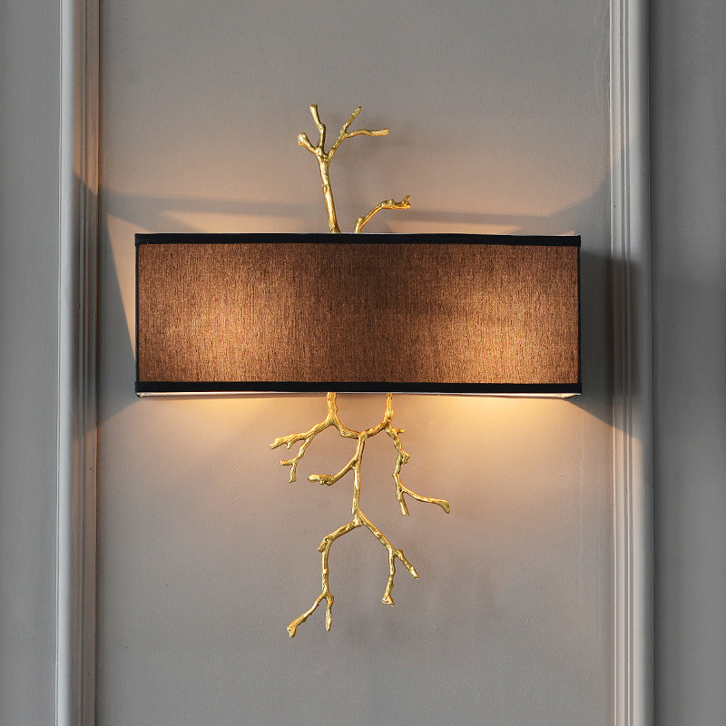 Traditional-Style Black/White Wall Sconce with 2 Fabric Lights