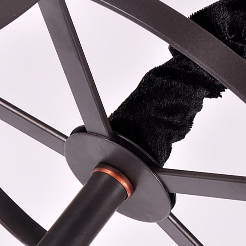 Contemporary Black Finish Chandelier - 5 Bulbs, Opal Glass Bowl Shade