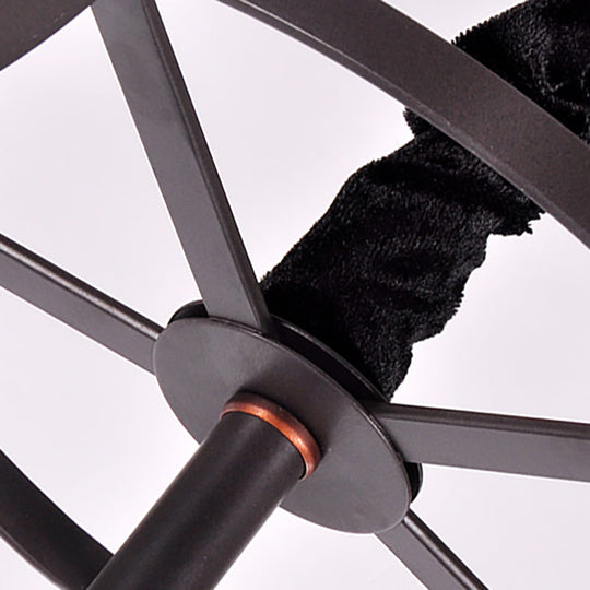 Contemporary Black Finish Chandelier - 5 Bulbs, Opal Glass Bowl Shade