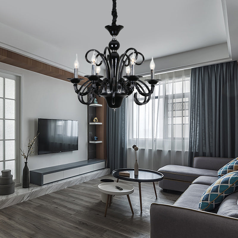 Metallic Hanging Chandelier Light - Industrial Style, 6/8 Bulbs, Black Finish, Suspension Light for Living Room